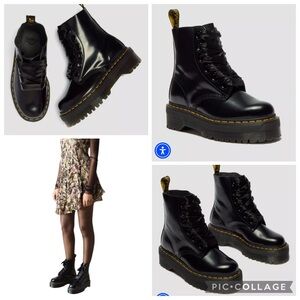 Dr. Martens MOLLY  Platform Shiny Black Gloss Leather Boots Ribbon Laces Size 7